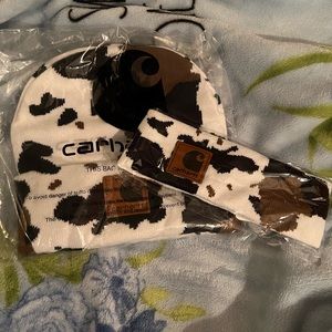 Cow print beanie & winter headband. New in packages